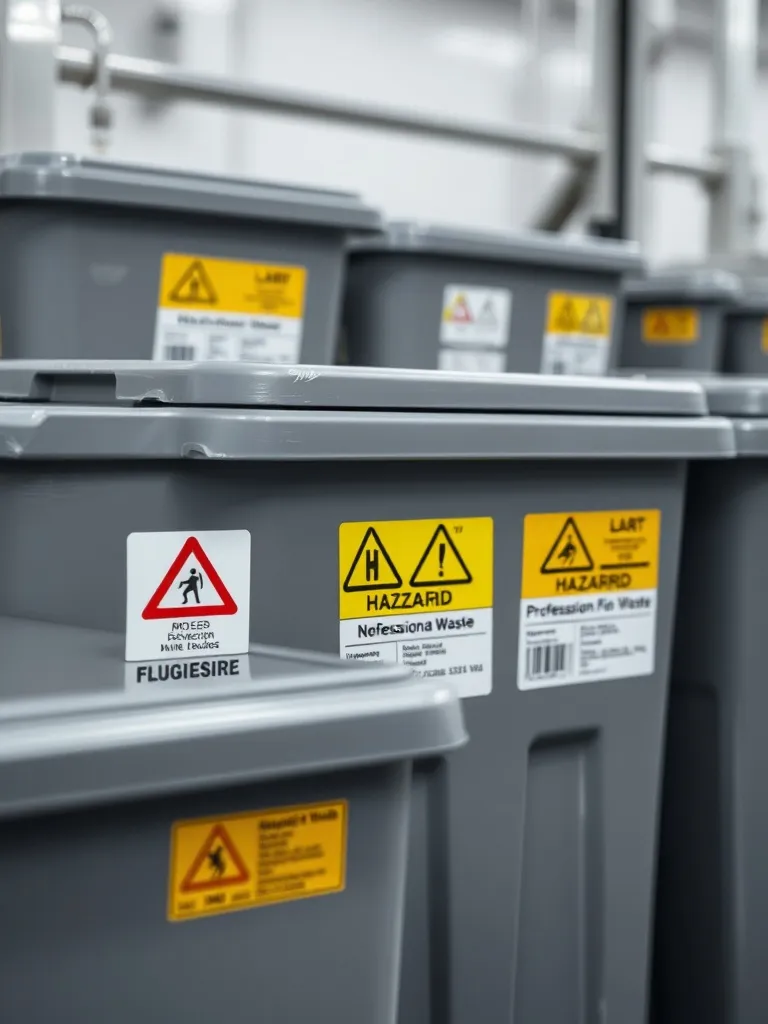 Close up of professional hazardous waste containers, industr